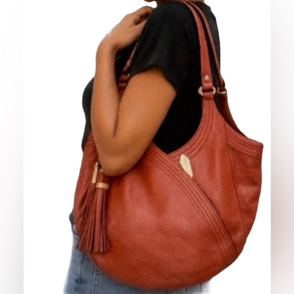 orYANY Tracy Double Handle Italian Grain Leather Hobo Rust Color Handbag - Picture 3 of 16